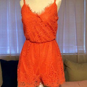 Bright Coral Lace Romper